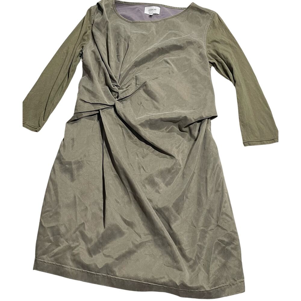 Hyden Yoo Dress Phoebe Boho Knot Front Cutout Back Tunic Womens Sz Small Green